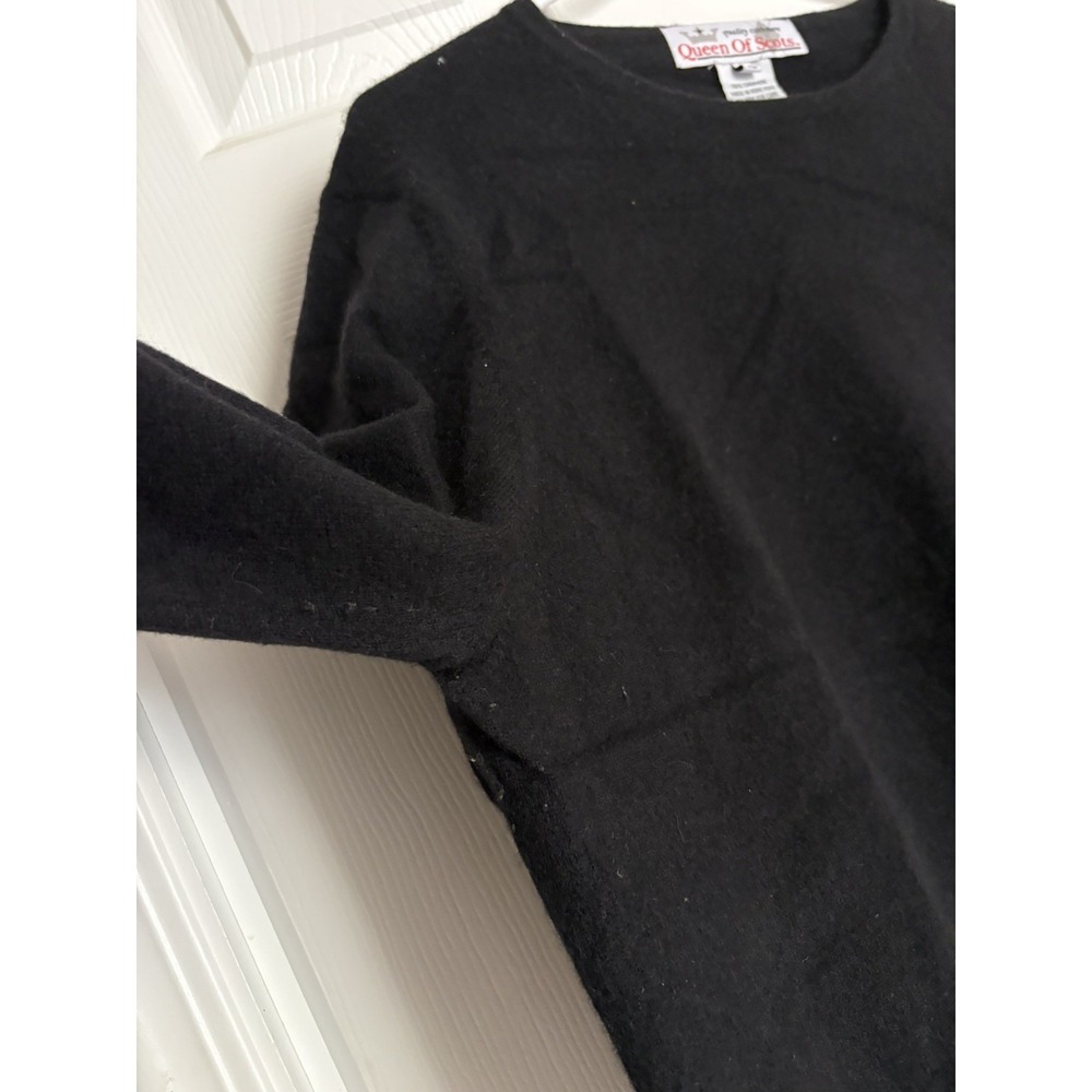 Vintage Queen of Scotland 100% Cashmere Black Crewneck Sweater XL Classic - Picture 5 of 6